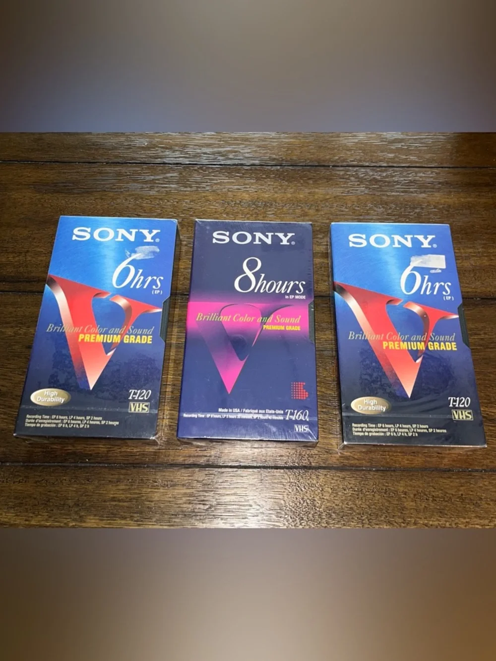 Sony High Quality 6 &8 Hour VHS Tapes: Premium Grade T-120 Lot of 3 New Sealed